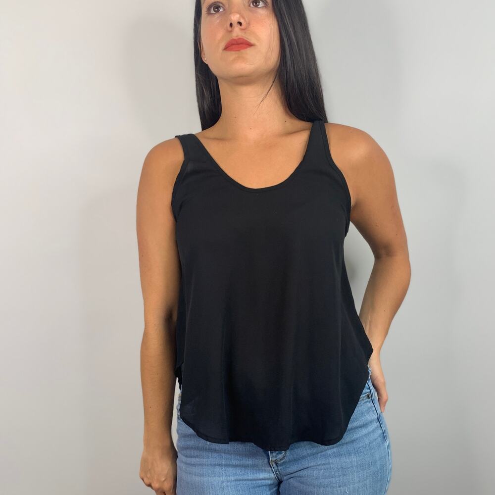 Lush Black Satin Sleeveless Tank